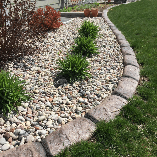 Decorative stamped concrete edging along walkway
